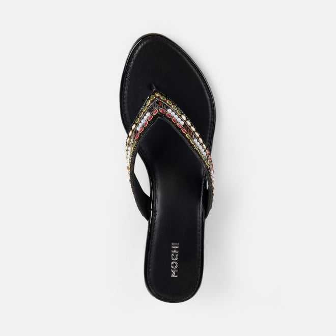 Mochi Women Black Ethnic Slip Ons (SKU: 35-2595-11-36)