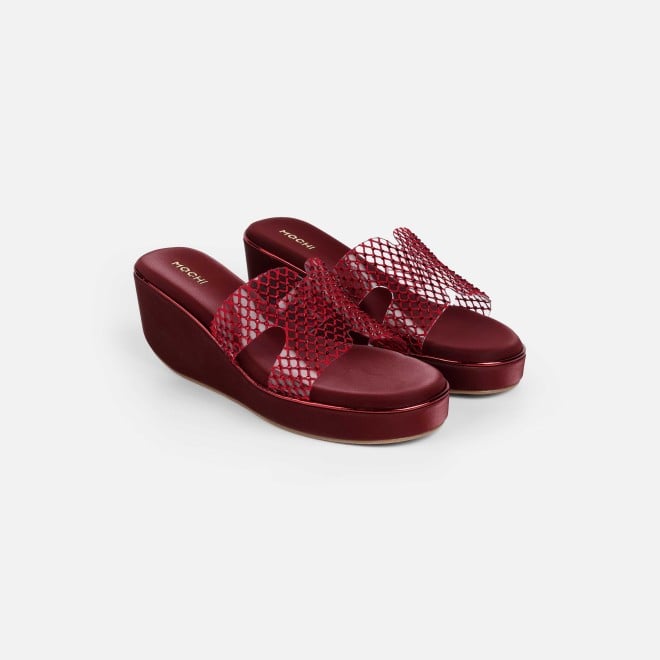 Mochi Women Maroon Casual Slip Ons (SKU: 35-2597-44-36)