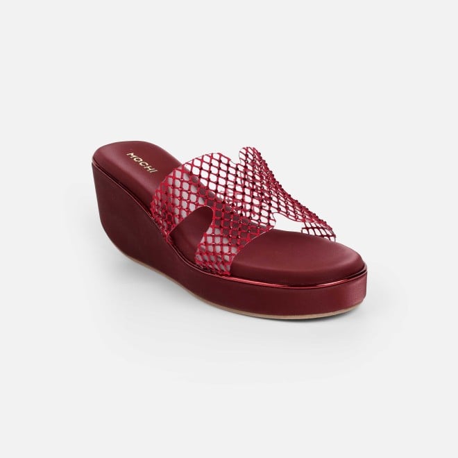 Mochi Women Maroon Casual Slip Ons