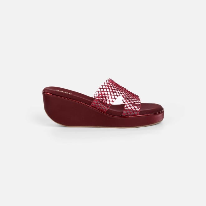 Mochi Women Maroon Casual Slip Ons (SKU: 35-2597-44-36)