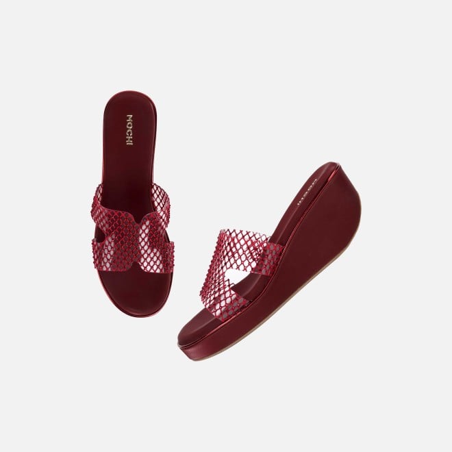 Mochi Women Maroon Casual Slip Ons (SKU: 35-2597-44-36)