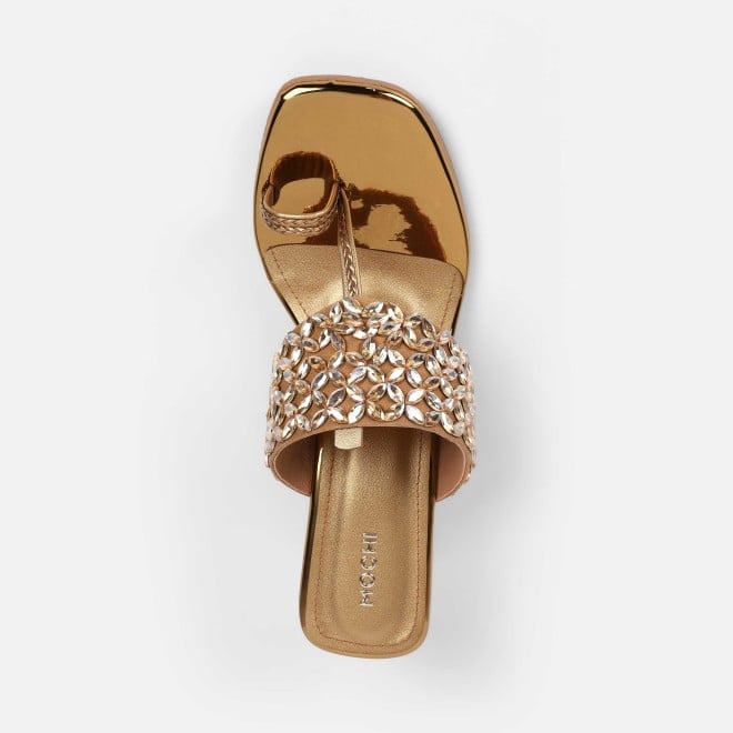 Mochi Women Antic-gold Ethnic Slip Ons (SKU: 35-2599-28-37)