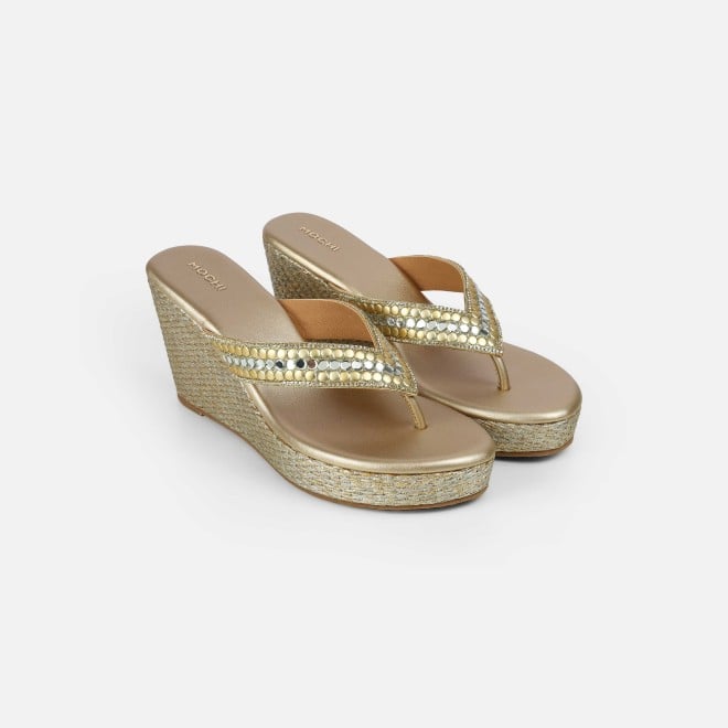 Mochi Women Gold Ethnic Slip Ons (SKU: 35-2619-15-37)