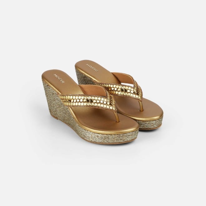 Mochi Women Antic-gold Ethnic Slip Ons (SKU: 35-2619-28-37)