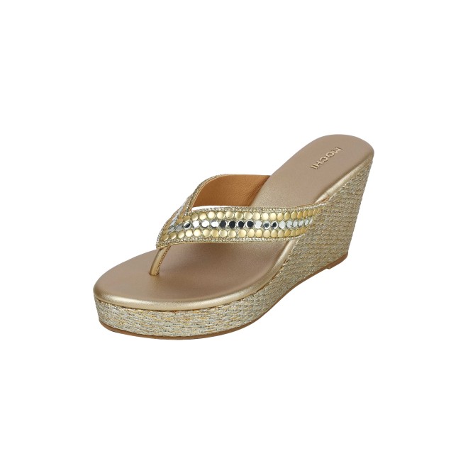 Mochi Women Gold Ethnic Slip Ons (SKU: 35-2619-15-37)