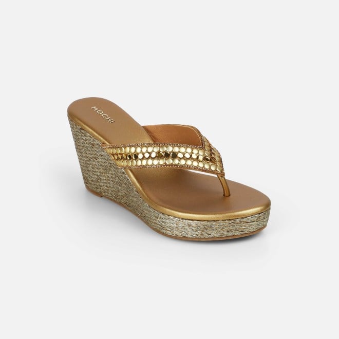 Mochi Women Antic-gold Ethnic Slip Ons (SKU: 35-2619-28-37)