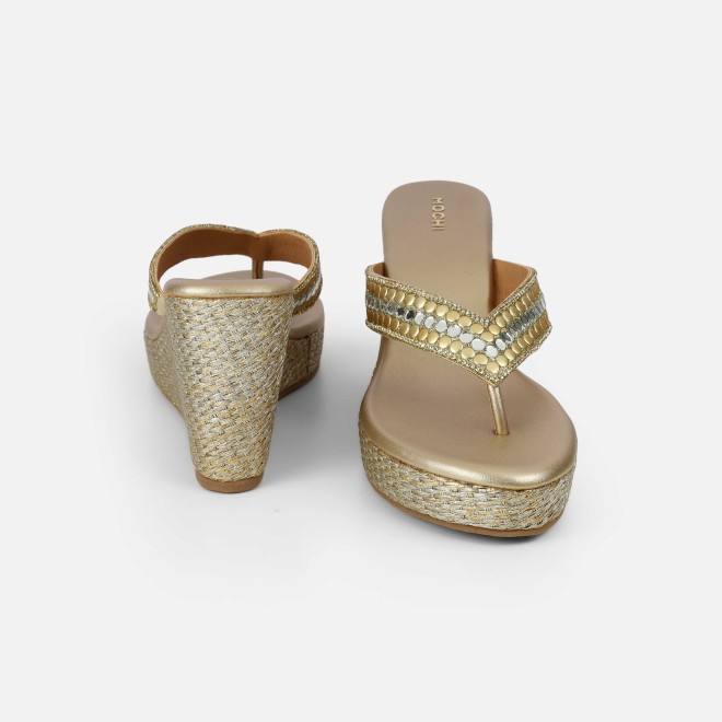 Mochi Women Gold Ethnic Slip Ons (SKU: 35-2619-15-37)