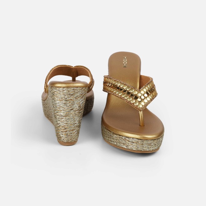 Mochi Women Antic-gold Ethnic Slip Ons (SKU: 35-2619-28-37)