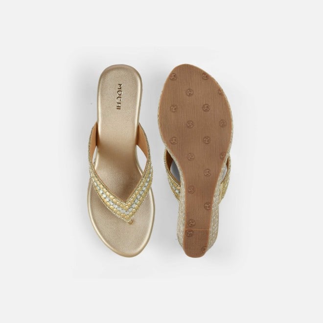 Mochi Women Gold Ethnic Slip Ons (SKU: 35-2619-15-37)