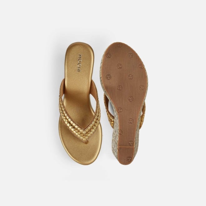 Mochi Women Antic-gold Ethnic Slip Ons (SKU: 35-2619-28-37)