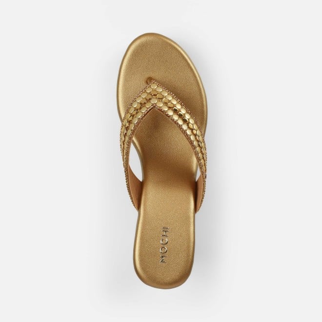 Mochi Women Antic-gold Ethnic Slip Ons (SKU: 35-2619-28-37)
