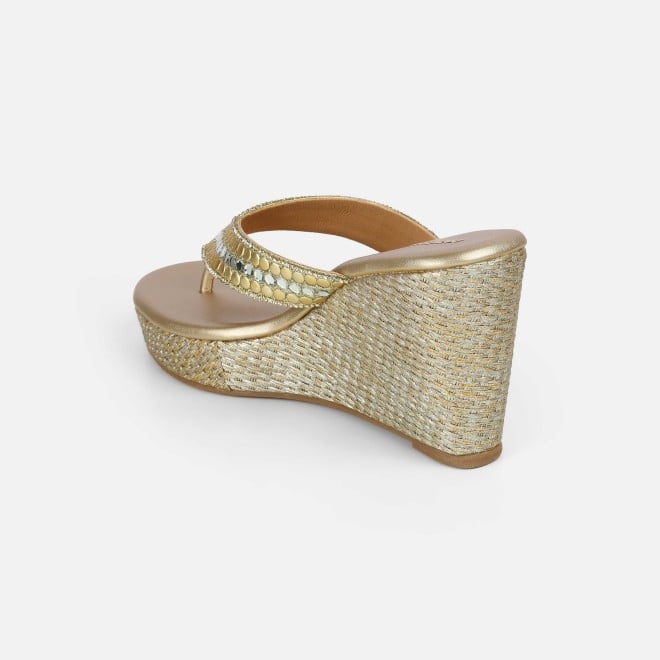 Mochi Women Gold Ethnic Slip Ons (SKU: 35-2619-15-37)