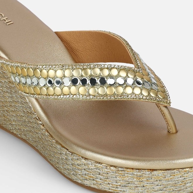 Mochi Women Gold Ethnic Slip Ons (SKU: 35-2619-15-37)