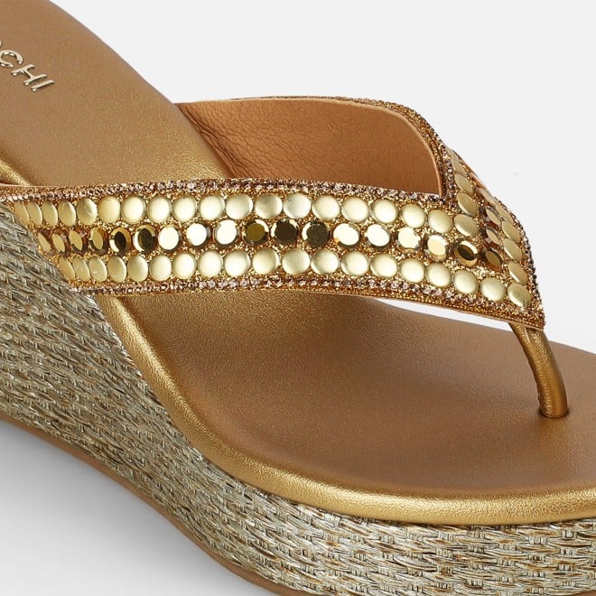 Mochi Women Antic-gold Ethnic Slip Ons (SKU: 35-2619-28-37)