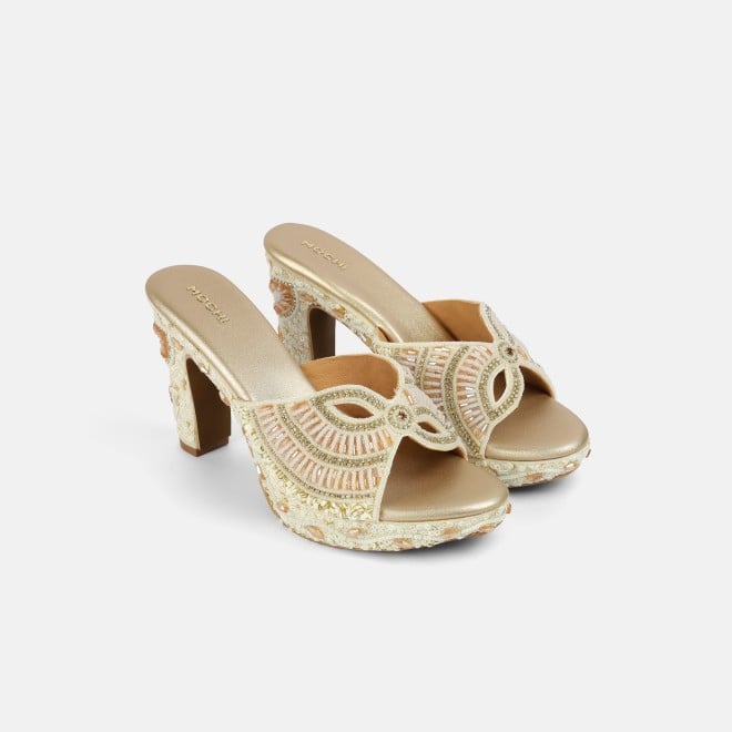 Mochi Women Gold Ethnic Slip Ons (SKU: 35-2623-15-36)