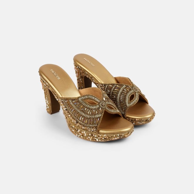 Mochi Women Antic-gold Ethnic Slip Ons (SKU: 35-2623-28-36)