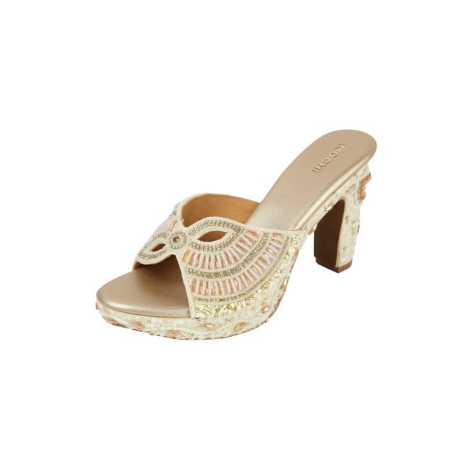 Mochi Women Gold Ethnic Slip Ons (SKU: 35-2623-15-36)