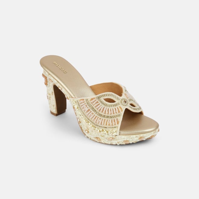 Mochi Women Gold Ethnic Slip Ons (SKU: 35-2623-15-36)