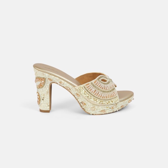 Mochi Women Gold Ethnic Slip Ons (SKU: 35-2623-15-36)