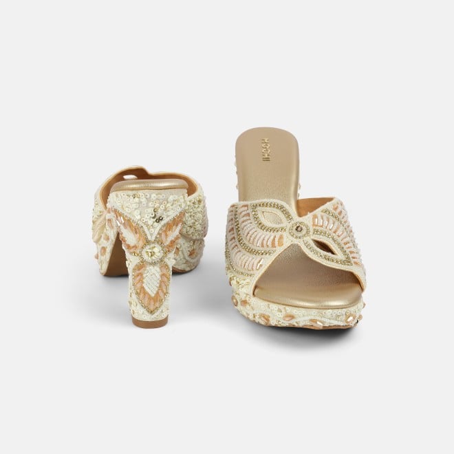 Mochi Women Gold Ethnic Slip Ons (SKU: 35-2623-15-36)