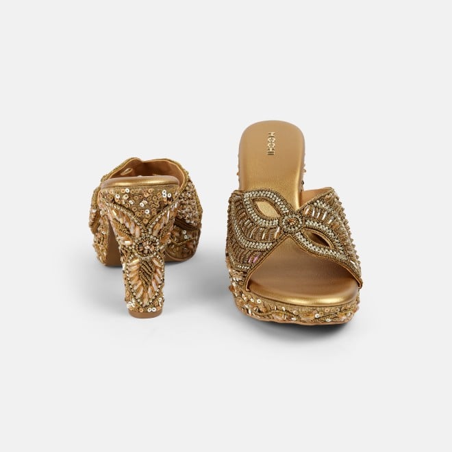 Mochi Women Antic-gold Ethnic Slip Ons (SKU: 35-2623-28-36)