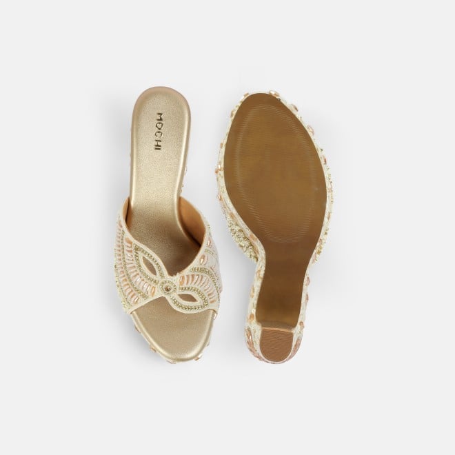 Mochi Women Gold Ethnic Slip Ons (SKU: 35-2623-15-36)