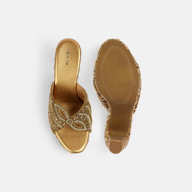 Mochi Women Antic-gold Ethnic Slip Ons (SKU: 35-2623-28-36)