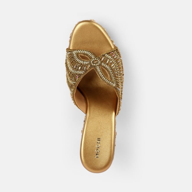 Mochi Women Antic-gold Ethnic Slip Ons (SKU: 35-2623-28-36)