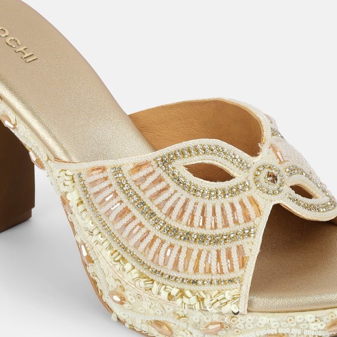 Mochi Women Gold Ethnic Slip Ons (SKU: 35-2623-15-36)