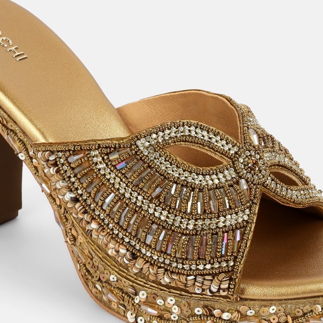 Mochi Women Antic-gold Ethnic Slip Ons (SKU: 35-2623-28-36)