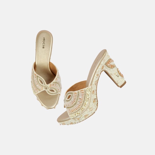 Mochi Women Gold Ethnic Slip Ons (SKU: 35-2623-15-36)