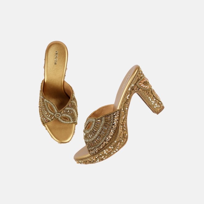 Mochi Women Antic-gold Ethnic Slip Ons (SKU: 35-2623-28-36)