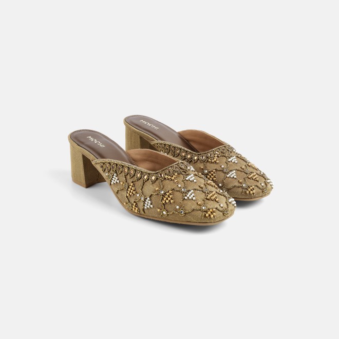 Mochi Women Antic-gold Wedding Slip Ons (SKU: 35-2624-28-36)