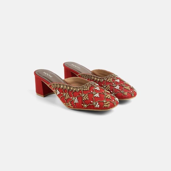 Mochi Women Maroon Wedding Slip Ons (SKU: 35-2624-44-36)