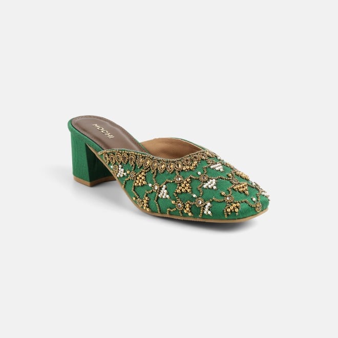 Mochi Women Green Wedding Slip Ons (SKU: 35-2624-21-37)