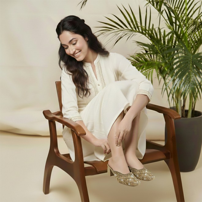 Mochi Women Antic-gold Wedding Slip Ons (SKU: 35-2624-28-36)