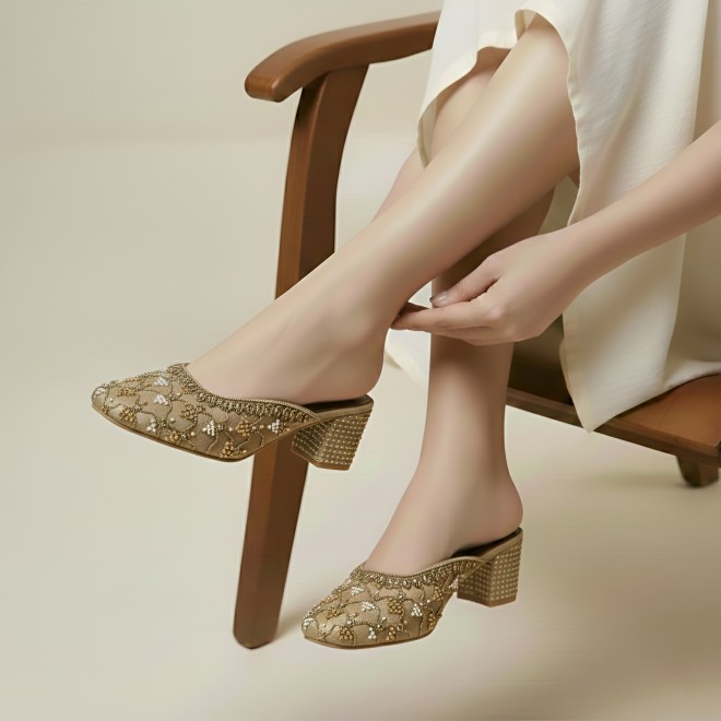 Mochi Women Antic-gold Wedding Slip Ons (SKU: 35-2624-28-36)