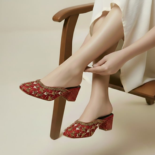 Mochi Women Maroon Wedding Slip Ons (SKU: 35-2624-44-36)