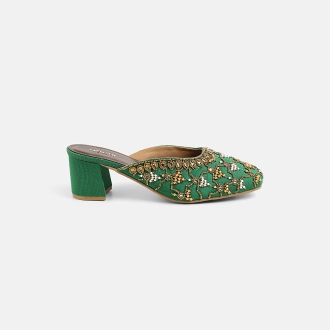 Mochi Women Green Wedding Slip Ons (SKU: 35-2624-21-37)