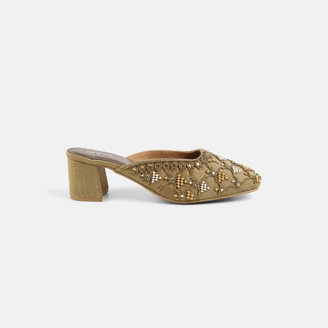 Mochi Women Antic-gold Wedding Slip Ons (SKU: 35-2624-28-36)