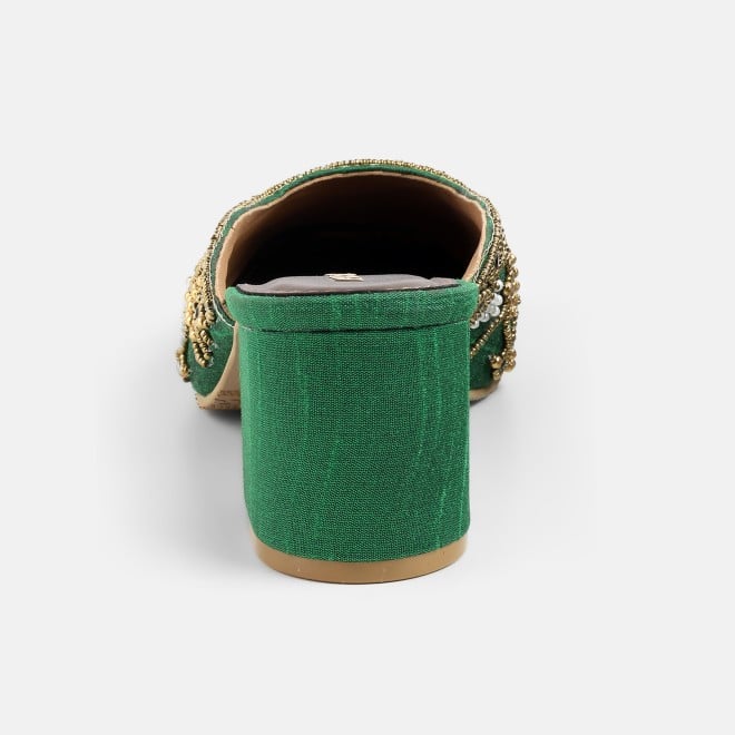 Mochi Women Green Wedding Slip Ons (SKU: 35-2624-21-37)