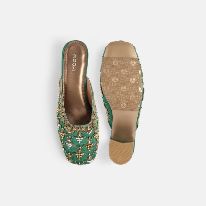 Mochi Women Green Wedding Slip Ons (SKU: 35-2624-21-37)