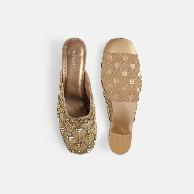 Mochi Women Antic-gold Wedding Slip Ons (SKU: 35-2624-28-36)
