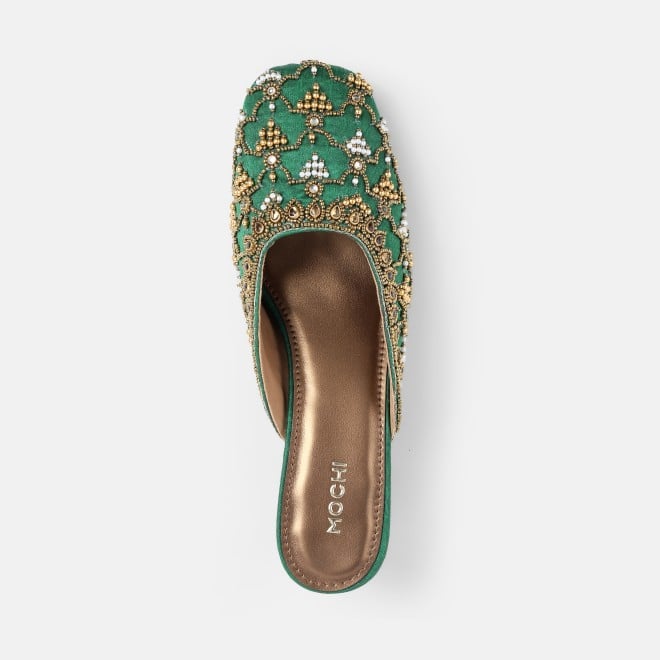 Mochi Women Green Wedding Slip Ons (SKU: 35-2624-21-37)