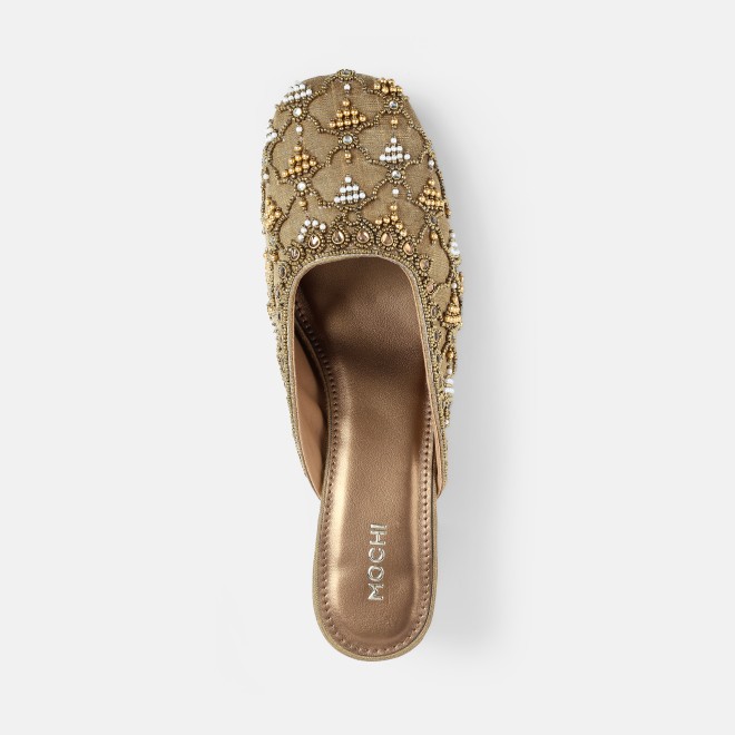 Mochi Women Antic-gold Wedding Slip Ons (SKU: 35-2624-28-36)