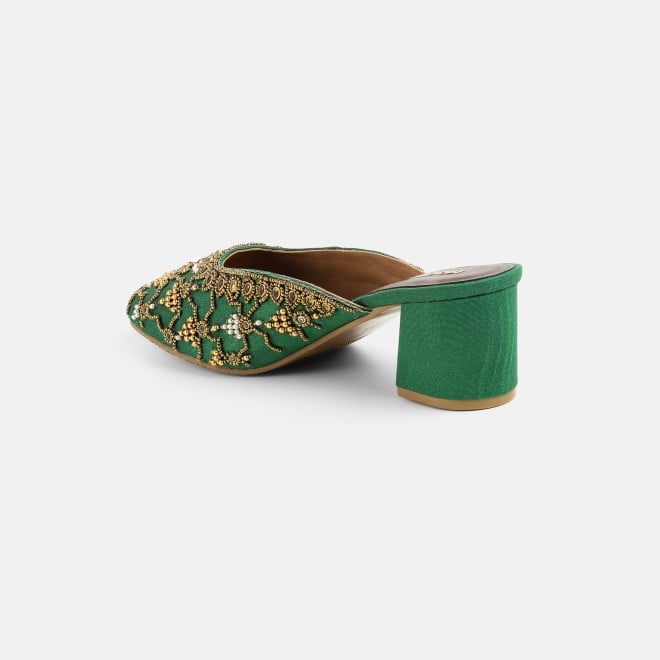 Mochi Women Green Wedding Slip Ons (SKU: 35-2624-21-37)