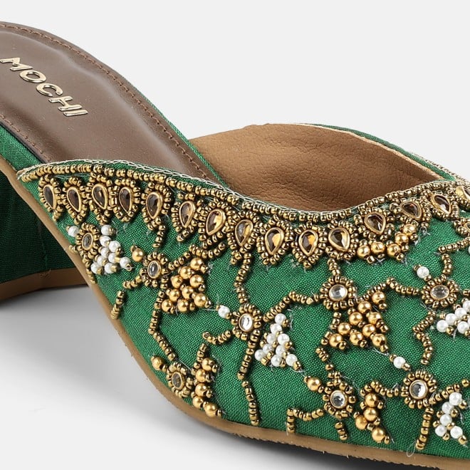 Mochi Women Green Wedding Slip Ons (SKU: 35-2624-21-37)