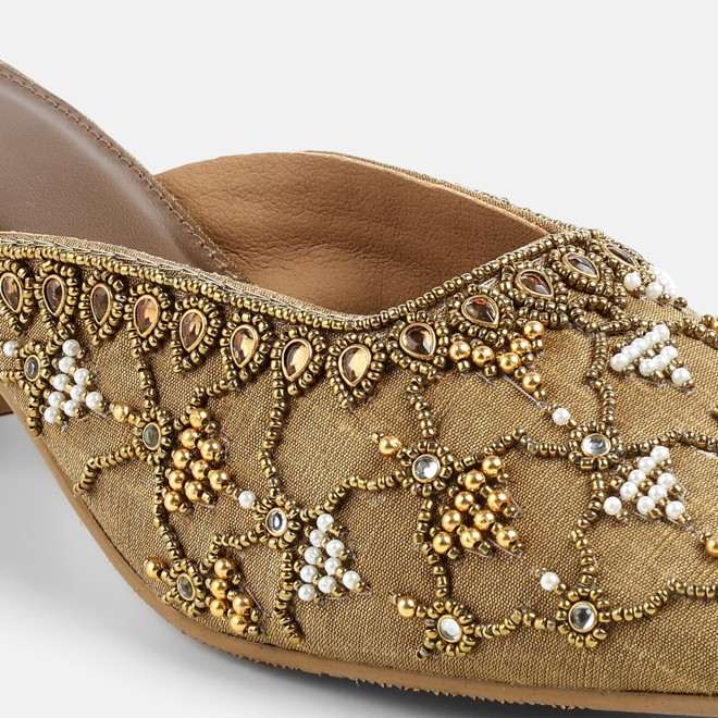 Mochi Women Antic-gold Wedding Slip Ons (SKU: 35-2624-28-36)