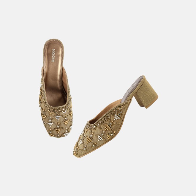 Mochi Women Antic-gold Wedding Slip Ons (SKU: 35-2624-28-36)