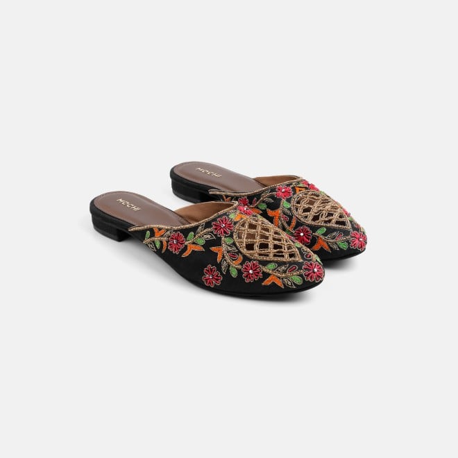Mochi Women Black Ethnic Slip Ons (SKU: 35-2625-11-36)